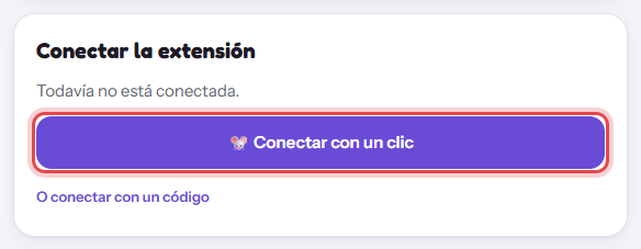 Página Ajustes da extensão com o botão «Conectar com um clique» marcado (imagem em espanhol)